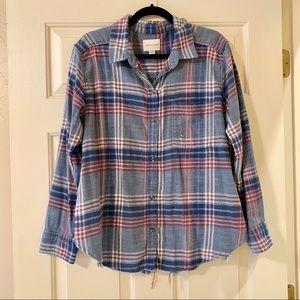 AE Cotton Over Sized Flannel in Blue with Distressed Details